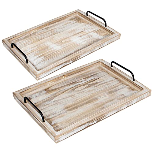 Creekview Home Emporium Wood Serving Trays - 2pk Nesting Serving Trays with Handles Decorative Wooden Serving Tray Set