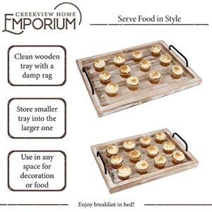 Creekview Home Emporium Wood Serving Trays - 2pk Nesting Serving Trays with Handles Decorative Wooden Serving Tray Set