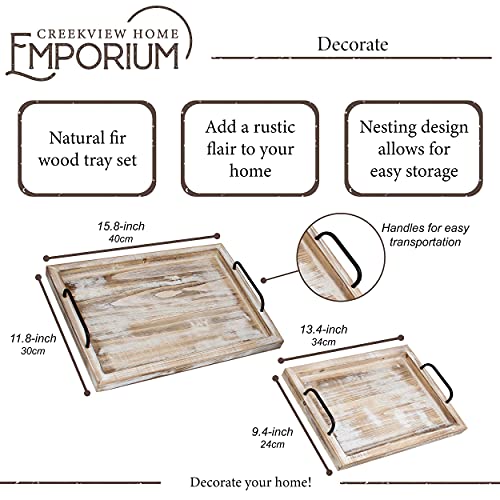 Creekview Home Emporium Wood Serving Trays - 2pk Nesting Serving Trays with Handles Decorative Wooden Serving Tray Set