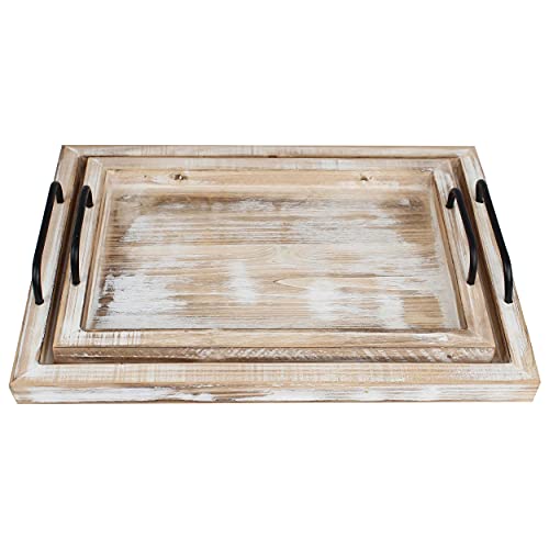 Creekview Home Emporium Wood Serving Trays - 2pk Nesting Serving Trays with Handles Decorative Wooden Serving Tray Set