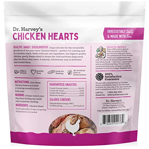 Dr. Harvey's Chicken Hearts Freeze Dried Training Dog Treats with Real Chicken Hearts for Dogs, 7 Ounces