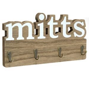 excello global products rustic mitts wall mounted hanging entryway organizer with 4 hooks. 11" x 6" use as hat organizer, key holder, glove holder. perfect for entryway, kitchen, bathroom, hallway
