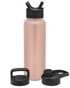 simple modern water bottle with straw, handle, and chug lid vacuum insulated stainless steel metal thermos bottles | large leak proof bpa-free flask for gym sports | summit collection | 40oz rose gold