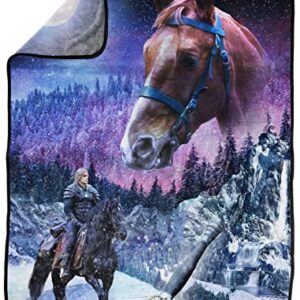 Jay Franco The Witcher Geralt On Horse Throw Blanket - Measures 46 x 60 inches - Fade Resistant Bedding Super Soft Fleece Bedding