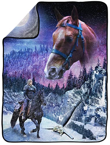 Jay Franco The Witcher Geralt On Horse Throw Blanket - Measures 46 x 60 inches - Fade Resistant Bedding Super Soft Fleece Bedding