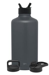 simple modern 1 gallon 128 oz water bottle with straw, handle and chug lid vacuum insulated stainless steel metal thermos bottles | big leak proof bpa-free flask | summit collection | graphite grey