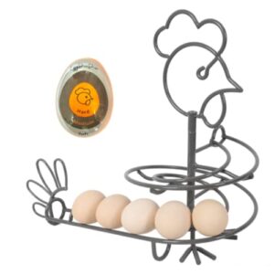 eggshushu gray egg skelter - fresh holder for countertop chicken stand basket spiral kitchen wire rack eggs farm with timer
