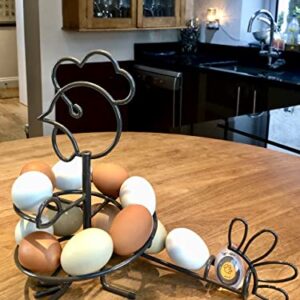EggShuShu Gray Egg SKelter - Fresh Holder For Countertop ChicKen Stand BasKet Spiral Kitchen Wire RacK Eggs Farm with Timer