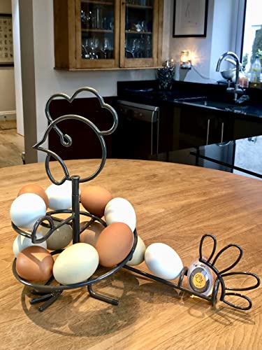 EggShuShu Gray Egg SKelter - Fresh Holder For Countertop ChicKen Stand BasKet Spiral Kitchen Wire RacK Eggs Farm with Timer