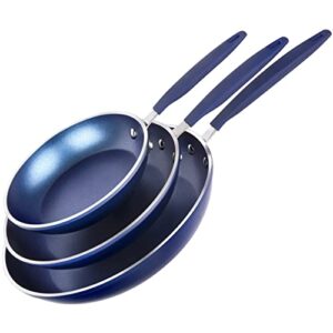 granitestone 3 pc non stick frying pans set, nonstick frying pans nonstick 8/10 / 12 inch pan skillets for cooking with stay cool handles, induction cookware, dishwasher/oven safe, non toxic - blue