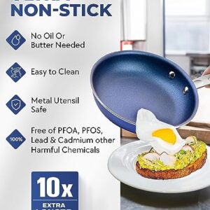 Granitestone 3 Pc Non Stick Frying Pans Set, Nonstick Frying Pans Nonstick 8/10 / 12 Inch Pan Skillets for Cooking with Stay Cool Handles, Induction Cookware, Dishwasher/Oven Safe, Non Toxic - Blue