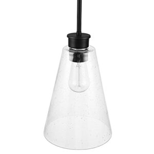 Globe Electric 61258 Gizele 1-Light Pendant Lighting, Matte Black, Seeded Glass Shade, 60W Vintage Edison Incandescent Bulb Included