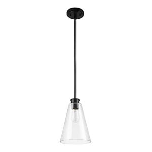 Globe Electric 61258 Gizele 1-Light Pendant Lighting, Matte Black, Seeded Glass Shade, 60W Vintage Edison Incandescent Bulb Included