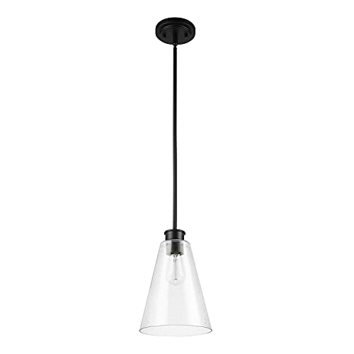 Globe Electric 61258 Gizele 1-Light Pendant Lighting, Matte Black, Seeded Glass Shade, 60W Vintage Edison Incandescent Bulb Included