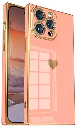 Tzomsze Square iPhone 13 Pro Max [6.7 inches] Case, Cute Full Lens Protection & Electroplate Reinforced Corners Shockproof Edge Bumper Case - Candy Pink