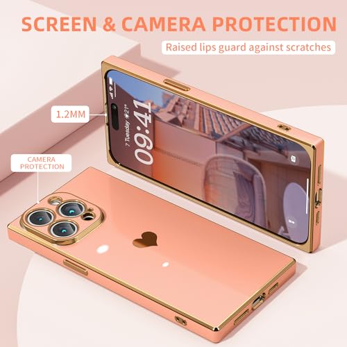 Tzomsze Square iPhone 13 Pro Max [6.7 inches] Case, Cute Full Lens Protection & Electroplate Reinforced Corners Shockproof Edge Bumper Case - Candy Pink