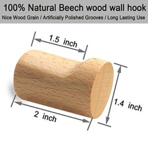 DINGEE 8 Pack Wood Wall Hooks,Natural Wooden Coat Hooks Wall Mounted,Heavy Duty Wooden Pegs for Hanging Hat, Plants, Bathroom Towels Clothes,Minimalist Beech Wood Wall Hooks