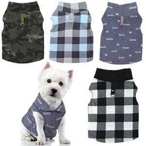 4 pieces winter fabric dog sweater with leash ring soft fleece vest dog clothes plaid camouflage warm puppy dog jacket pullover clothes for small boy dogs cat puppy chihuahua (s)
