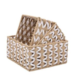 storage baskets set 3 -stackable woven basket paper rope organizing baskets set handmade decorative home storage bin for makeup/closet/bathroom/bedroom (off white)