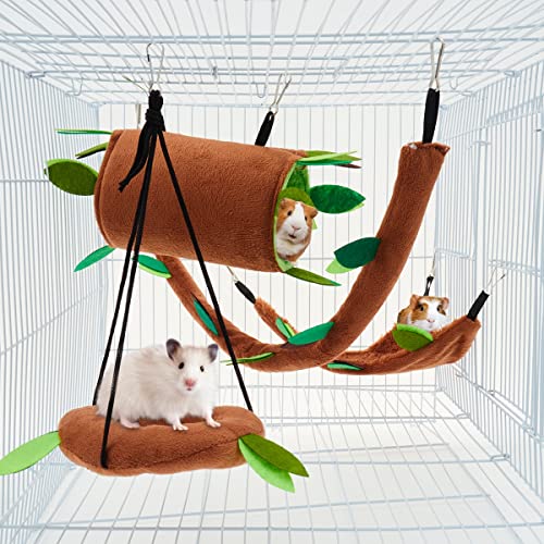 Befirys 5PCS Hamster Hammock Small Animals Hanging Warm Bed House Rat Cage Nest Accessories Toy Hanging Tunnel and Swing for Sugar Glider Squirrel Playing Sleeping,Brown