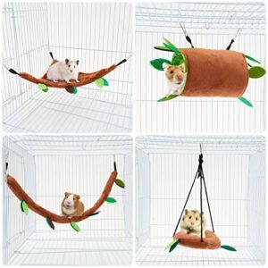 Befirys 5PCS Hamster Hammock Small Animals Hanging Warm Bed House Rat Cage Nest Accessories Toy Hanging Tunnel and Swing for Sugar Glider Squirrel Playing Sleeping,Brown