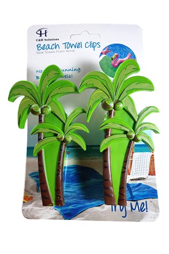 Coconut Tree Style Beach Towel Clips Jumbo Size for Beach Chair, Cruise Beach Patio, Pool Accessories for Chairs, Household Clip, Baby Stroller. by C&H Solutions