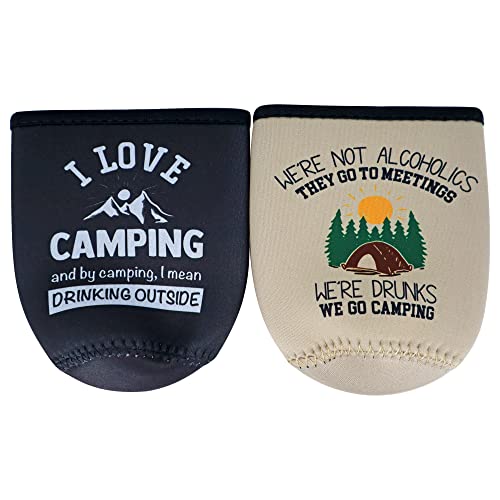 Camping Coozies Gifts for Couples - Happy Camper Must Haves, Camping Essentials, Small Gifts for People Who Have Everything, Insulated 12 oz. Coozies for Standard Stubby Cans, Funny Can Cooler Sleeves