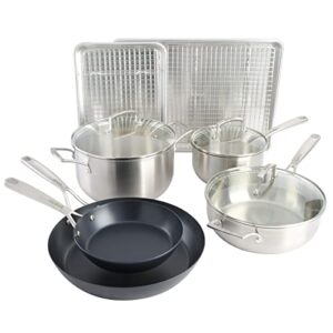 babish 12-piece mixed material (stainless steel, carbon steel, & aluminum) professional grade cookware set w/baking sheets