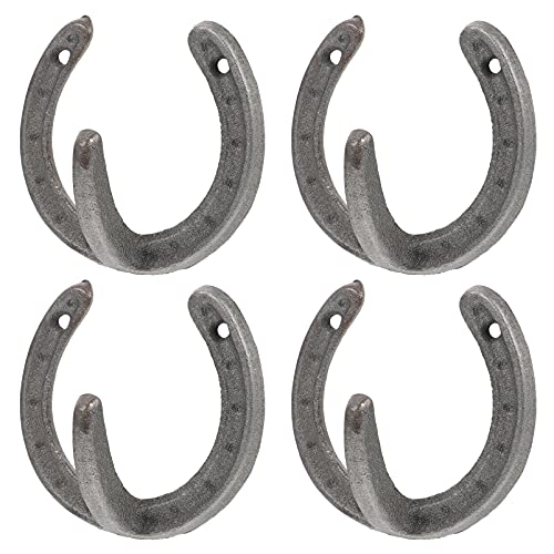 YARDWE 4Pcs Cast Iron Wall Hooks Horseshoe Shaped Wall Hanger Coat Hook Hat Horse Hook Vintage Wall Hook Farmhouse Decorative Hooks for Hanging Robe Towels Coats Bags