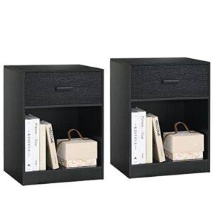 iwell nightstand set of 2 with drawer & open compartment, 23.6" h bedside table, end table for small space, bedroom, black