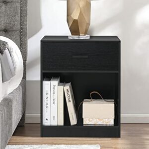 Iwell Nightstand Set of 2 with Drawer & Open Compartment, 23.6" H Bedside Table, End Table for Small Space, Bedroom, Black