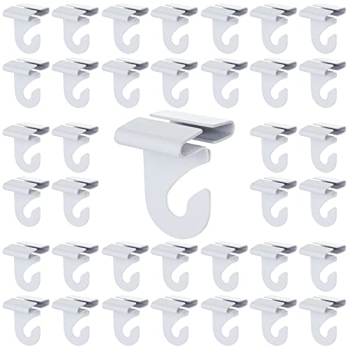 50 Pieces Metal Drop Ceiling Hooks, Right and Left White Ceiling Hooks T-Bar Track Clip for Hanging Plants & Decorations, 20lbs Capacity Suspended Ceiling Hanger for Classrooms Offices