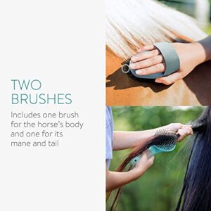 Navaris Horse Grooming Brush Set - 2x Equestrian Brushes for Horses Tail Mane and Body Groom Kit Comb Set - Detangling Horse Hair Brush
