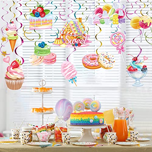 30 Pieces Candy Hanging Swirls Decorations, Candyland Birthday Party Decor for Girls Kids Lollipop Party Donut Party Ice Cream Party Sweet Theme Baby Shower Supplies
