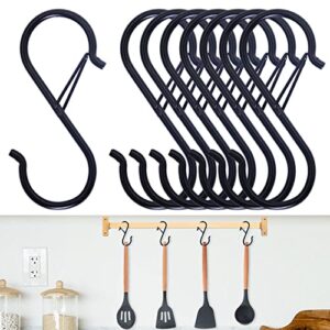 foonlok 8pcs s hooks for hanging - s shaped hooks for kitchen utensil and closet rod - black s hooks for hanging plants, pots and pans, bags - heavy duty rustproof safety buckle design - 3.5 inch