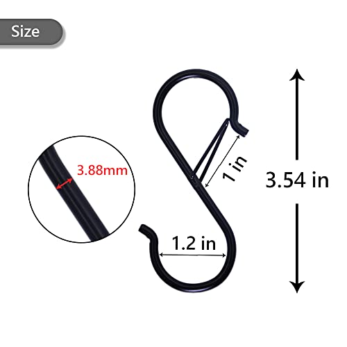 FOONLOK 8PCS S Hooks for Hanging - S Shaped Hooks for Kitchen Utensil and Closet Rod - Black S Hooks for Hanging Plants, Pots and Pans, Bags - Heavy Duty Rustproof Safety Buckle Design - 3.5 Inch