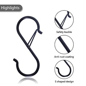 FOONLOK 8PCS S Hooks for Hanging - S Shaped Hooks for Kitchen Utensil and Closet Rod - Black S Hooks for Hanging Plants, Pots and Pans, Bags - Heavy Duty Rustproof Safety Buckle Design - 3.5 Inch