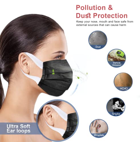 Disposable Face Masks 3 Ply With Ultra Soft Ear Loops - Beautifully Printed Single Use Breathable Protection Masks (50 Count (Pack of 1), Black)