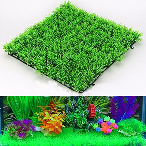 Saycker Aquarium Grass Mat,Fake Artificial Aquarium Grass Ornament Turf Aquatic Grass Lawn,Fish Tank Grass Landscape Decoration,25cm x 25cm