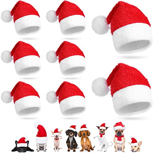 8 Pcs Pet Christmas Hats Dog Cat Christmas Santa Hats Holiday Pet Costumes Plush Santa Hat Pet Christmas Photo Props for Puppy Kitten Small Cats Dog