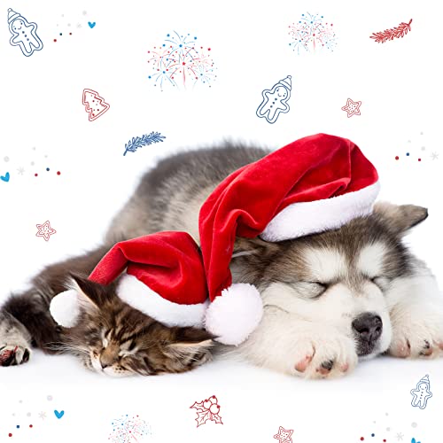 8 Pcs Pet Christmas Hats Dog Cat Christmas Santa Hats Holiday Pet Costumes Plush Santa Hat Pet Christmas Photo Props for Puppy Kitten Small Cats Dog