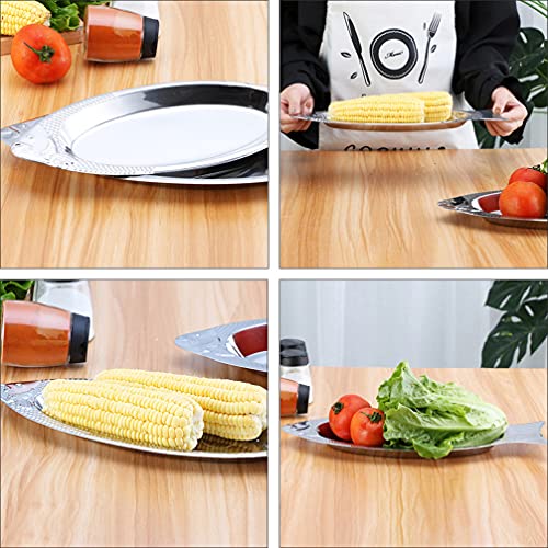 Cabilock Serving Platter Fish Platter Food Trays Stainless Steel Steamed Fish Plate Fish- shaped Plate Snack Appetizer Storage Tray for Home Restaurant Kitchen (39cm) Platters for Serving Food