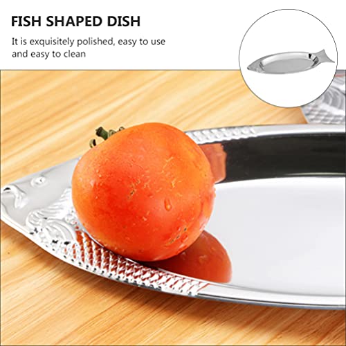 Cabilock Serving Platter Fish Platter Food Trays Stainless Steel Steamed Fish Plate Fish- shaped Plate Snack Appetizer Storage Tray for Home Restaurant Kitchen (39cm) Platters for Serving Food