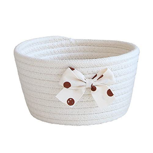 JIDOANCK Simple Hand Woven Cotton Rope Storage Basket, Large Capacity Storage Basket, Used for Mobile Books, Sundries, Cosmetics Beige M