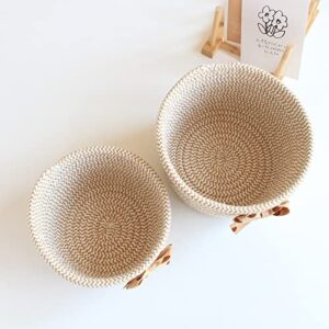 JIDOANCK Simple Hand Woven Cotton Rope Storage Basket, Large Capacity Storage Basket, Used for Mobile Books, Sundries, Cosmetics Beige M