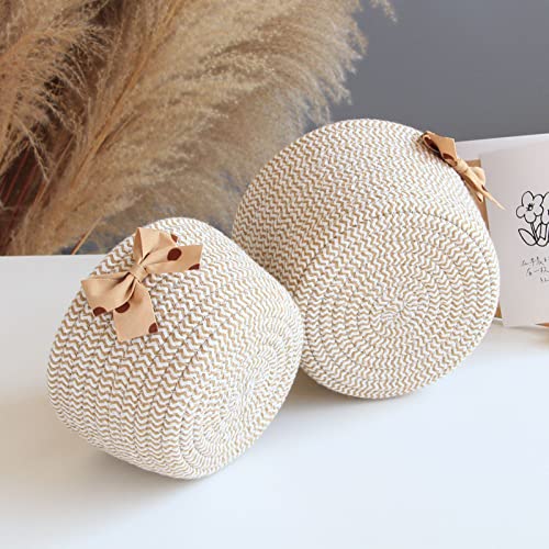 JIDOANCK Simple Hand Woven Cotton Rope Storage Basket, Large Capacity Storage Basket, Used for Mobile Books, Sundries, Cosmetics Beige M