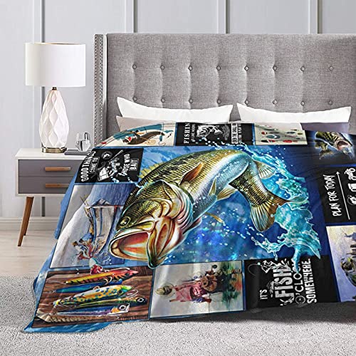 Bass Fishing Throw Blankets Ultra Soft Flannel Blanket Warm Cozy Couch Sofa Bed Decor for All Seasons