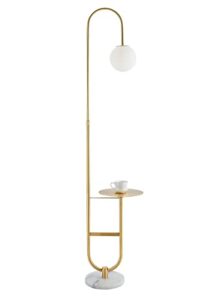michideco floor lamp with shelf, functional bedside lamp with marble table for bedroom, living room or office (with mable table)