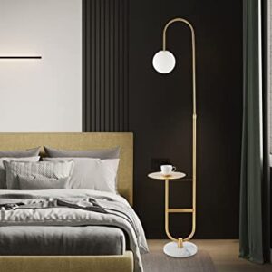 Michideco Floor Lamp with Shelf, Functional Bedside Lamp with Marble Table for Bedroom, Living Room or Office (with Mable Table)