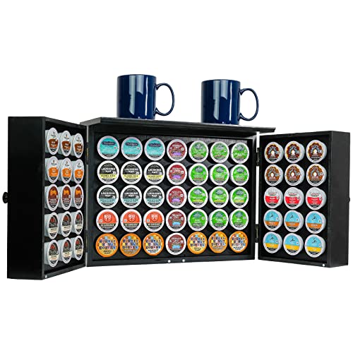 Excello Global Products Barndoor K Cup Cabinet - Wall-Hanging or Standing - Holds 65 K Cups (Black)